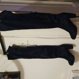 Blue suede knee boots